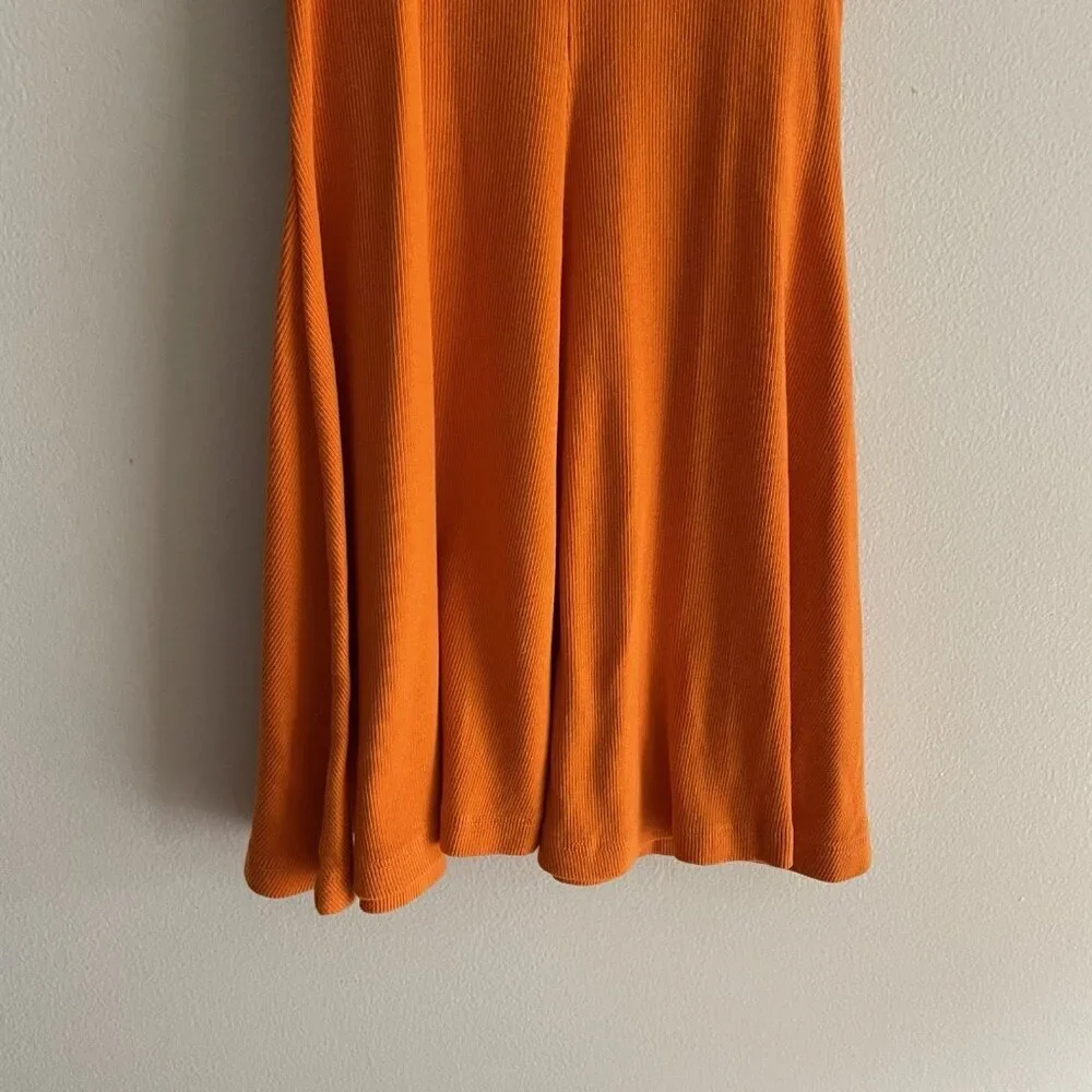 Zara Women S Orange Ribbed Sporty Sleeveless V-Neck Lapel Collar Skater Dress - Picture 4 of 9